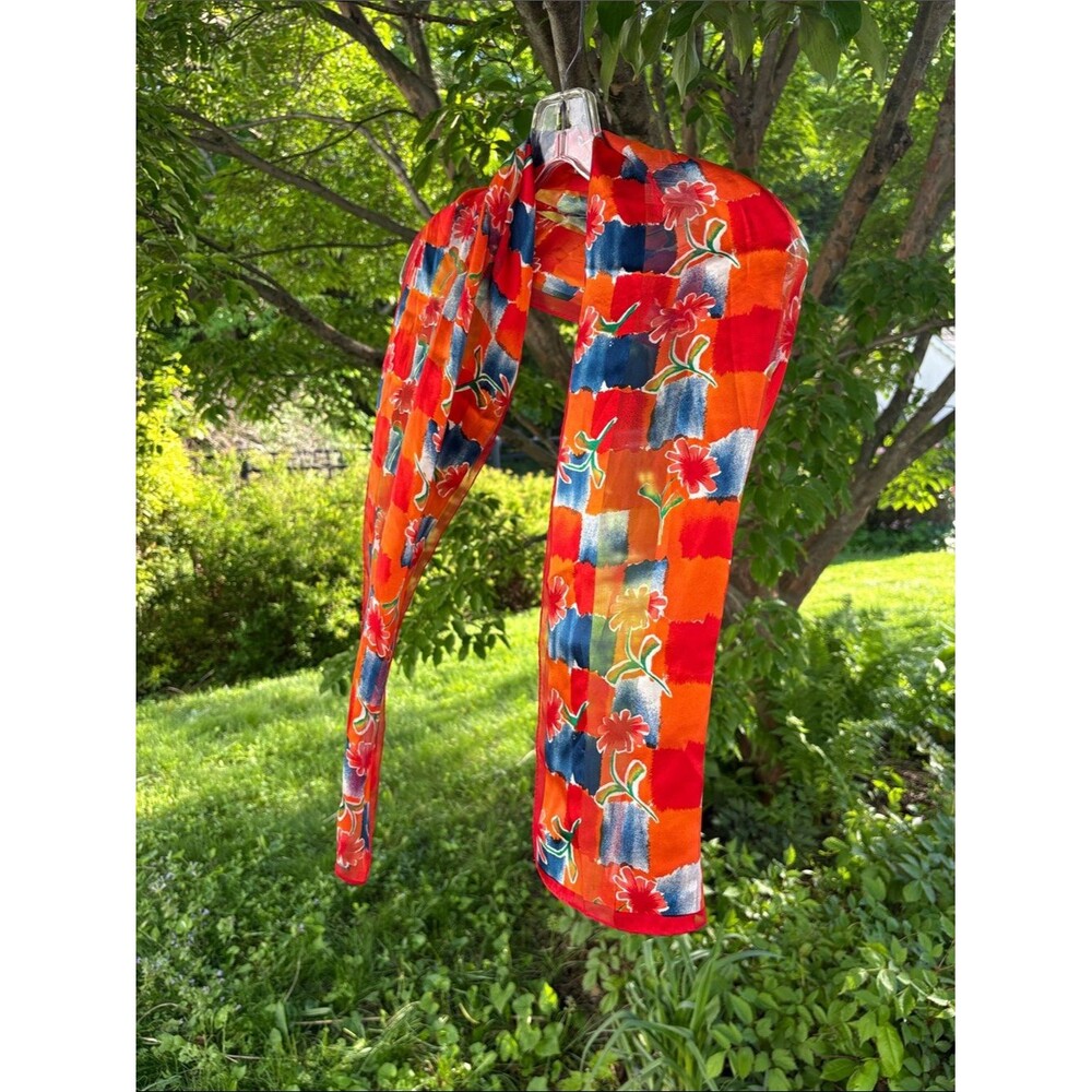 Vibrant Red Floral Silk Scarf